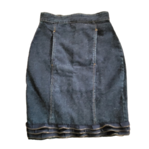 Paris Express Diffusion Jean Denim Ruffled Zipper Hem Skirt-Size 7/8